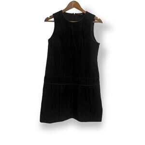 Theory Black Wool Blend Textured Sleeveless Drop Waist Dress